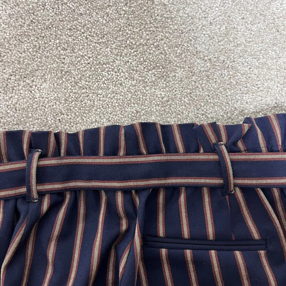 Zara Trafaluc Collection Trousers Striped Blue Paper bag Tie Tapered Leg Size 5 - Picture 5 of 9